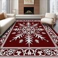 thumbnail image 1 of ODIKA 3'x5' Machine Washable Non-Slip Area Rug, Winter Snowflake Medallion Design Seasonal Floor High Traffic Rug, Red, 623725, 1 of 7