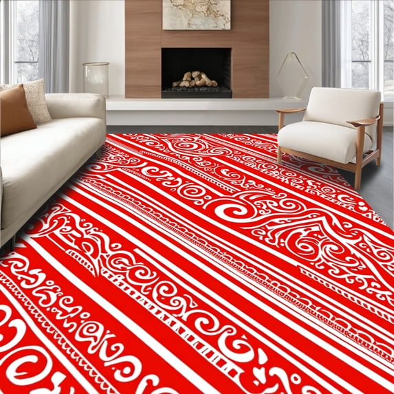 ODIKA 3'x5' Machine Washable Non-Slip Area Rug, Winter Wonderland Cane Stripe Design High Traffic Rug with Pad, Red, 613899