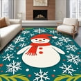 thumbnail image 1 of ODIKA 3'x5' Machine Washable Non-Slip Area Rug, Winter Wonderland Design Featuring Classic Snowman High Traffic Rug with Pad, Teal, 730160, 1 of 8