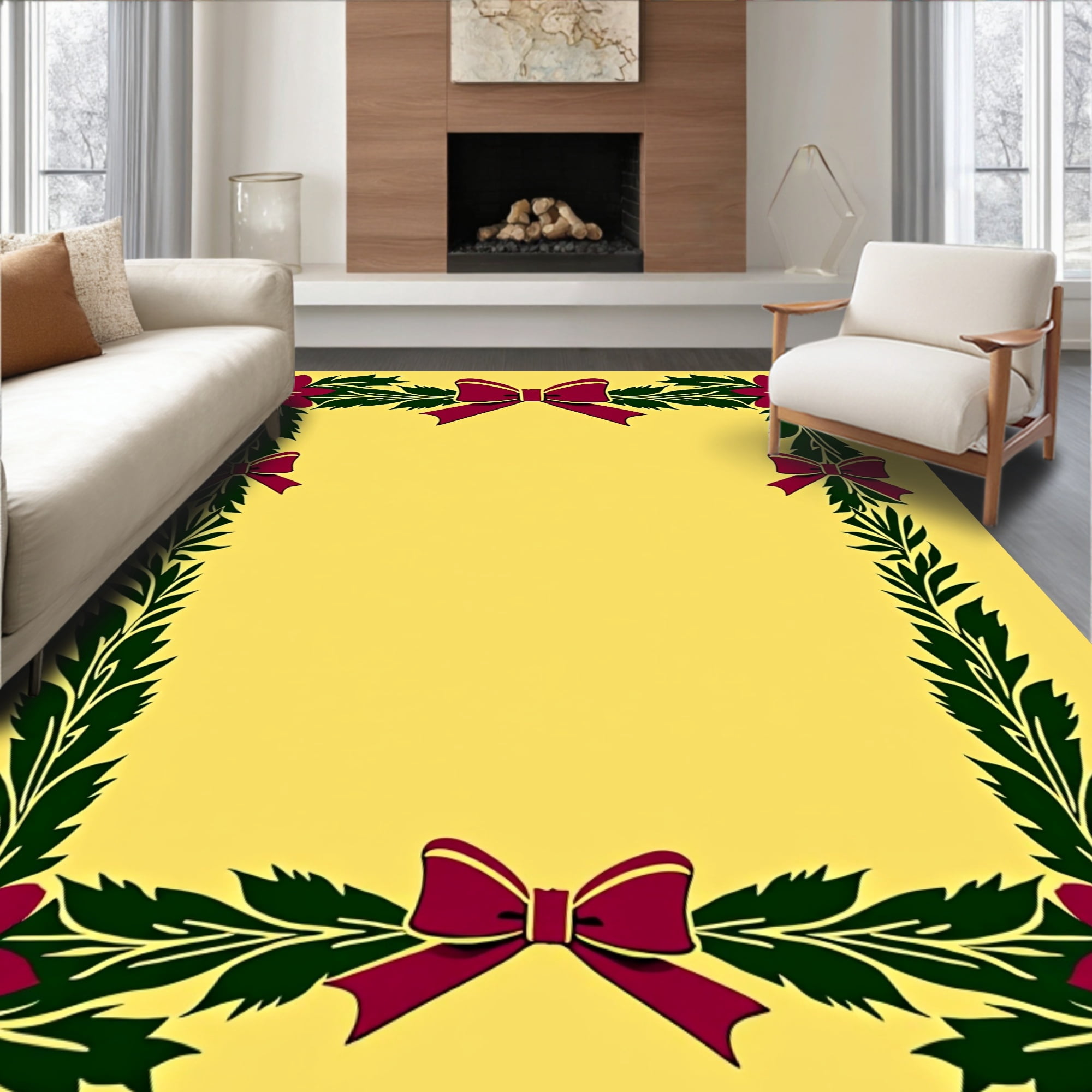 Bow Ribbon Rug ODIKA 3'x5' Machine Washable Non-Slip Area Rug, Wreath Border Framework ...