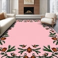 thumbnail image 1 of ODIKA 3'x5' Machine Washable Non-Slip Area Rug, Xmas Sleigh and Reindeer Scene with Festive Snowfall Pinecone Borders High Traffic Rug, Pink, 735353, 1 of 7