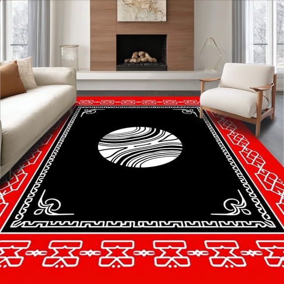 ODIKA 3x5 Machine Washable Non-Slip Area Rug, Y2K Abstract Orb with Futuristic Spiral High Traffic Rug, Red, 549850