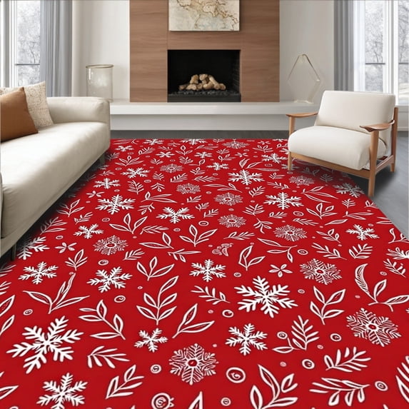 ODIKA 3'x5' Machine Washable Non-Slip Area Rug, Yuletide Celebration Elegant Seasonal Dazzling Hearth Decoration High Traffic Rug, Red, 605574