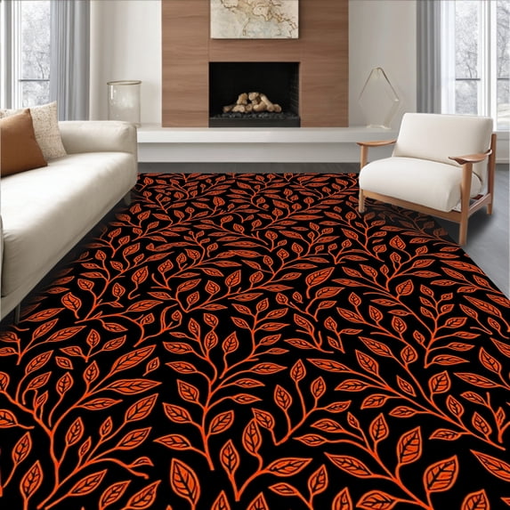 ODIKA 3'x5' Machine Washable Non-Slip Area Rug, Yuletide Foliage Enchanted Entryway High Traffic Rug, Black, 623659