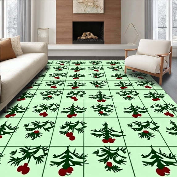 ODIKA 3'x5' Machine Washable Non-Slip Area Rug, Yuletide Gingham Celebration High Traffic Rug with Pad, Green, 503957