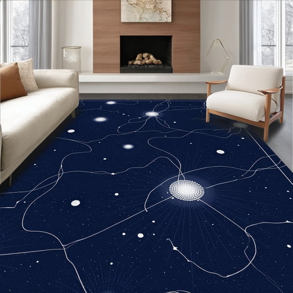 ODIKA 3'x5' Machine Washable Non-Slip Area Rug, in the Dark Galaxy Constellation Map Floor High Traffic Rug, Blue, 692179