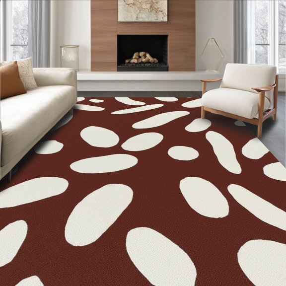 ODIKA 4'x6' Machine Washable Non-Slip Area Rug, Wild Essence Featuring Abstract Animal Inspired Spots and Freeform High Traffic Rug, Brown, 313141
