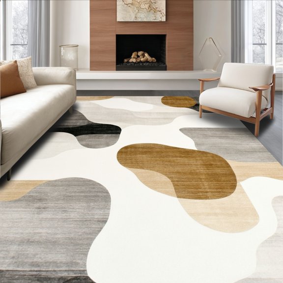 ODIKA 4'x6' Machine Washable Non-Slip Area Rug, Contemporary Ink Wash Fluid Art Design High Traffic Rug, Gray, 142400