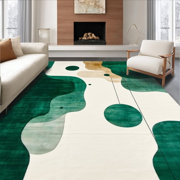 ODIKA 4'x6' Machine Washable Non-Slip Area Rug, Abstract Watercolor Modern Art Inspired High Traffic Rug, Green, 145879