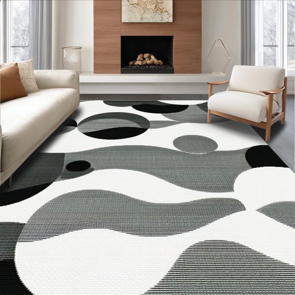 ODIKA 4'x6' Machine Washable Non-Slip Area Rug, Abstract Wavy Circles Design for Modern High Traffic Rug, Gray, 142152