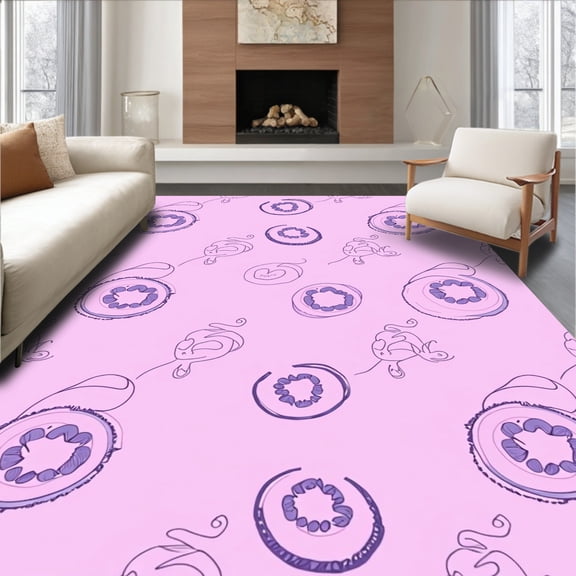 ODIKA 4'x6' Machine Washable Non-Slip Area Rug, Imitation Rabbit Fur Donut Shape With Subtle Valentine Embellishments High Traffic Rug, Pink, 762131