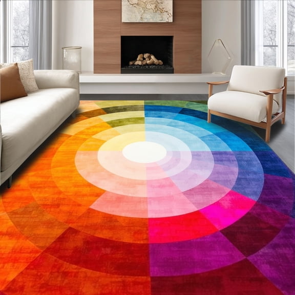 ODIKA 4'x6' Machine Washable Non-Slip Area Rug, Emotional Intelligence Therapy Wheel for Counseling Sessions High Traffic Rug, Orange, 146153