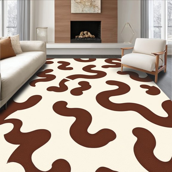 ODIKA 4' x 6' Machine Washable Non-Slip Area Rug, Abstract Squiggle High Traffic Rug, Brown, 329292