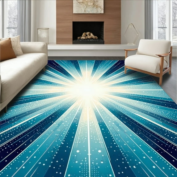 ODIKA 4' x 6' Machine Washable Non-Slip Area Rug, Abstract Starburst High Traffic Rug, Blue, 235003