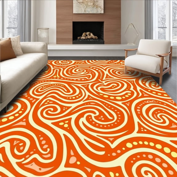 ODIKA 4' x 6' Machine Washable Non-Slip Area Rug, Abstract Swirl High Traffic Rug, Orange, 522714