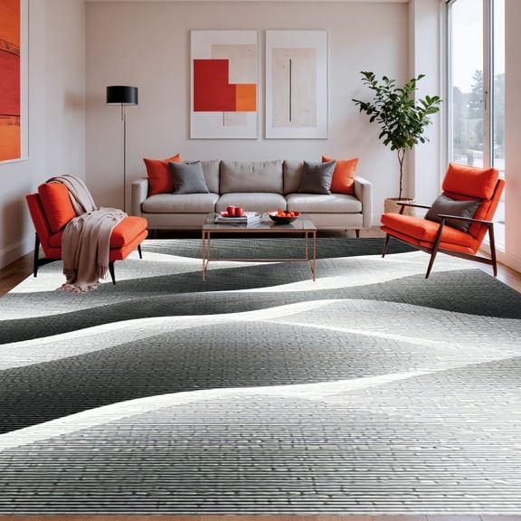 ODIKA 4'x6' Machine Washable Non-Slip Area Rug, Shadow Dance Contemporary Ripple Design High Traffic Rug, Gray, 269876