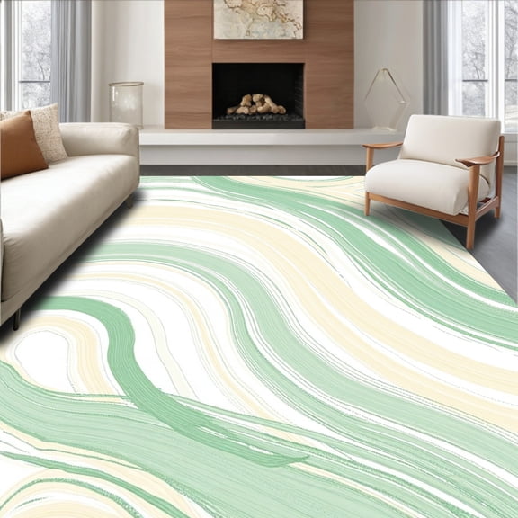 ODIKA 4' x 6' Machine Washable Non-Slip Area Rug, Abstract Wave High Traffic Rug, Green, 517505