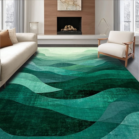 ODIKA 4' x 6' Machine Washable Non-Slip Area Rug, Abstract mountain High Traffic Rug, Green, 6094