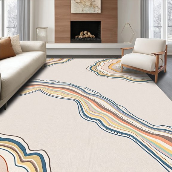 ODIKA 4' x 6' Machine Washable Non-Slip Area Rug, Agate Agate High Traffic Rug, Beige, 407692