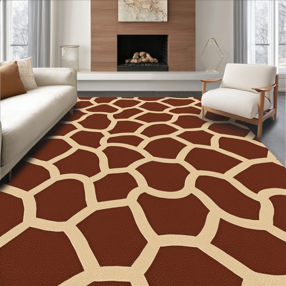 ODIKA 4' x 6' Machine Washable Non-Slip Area Rug, Animal Print Polygon High Traffic Rug, Brown, 309663