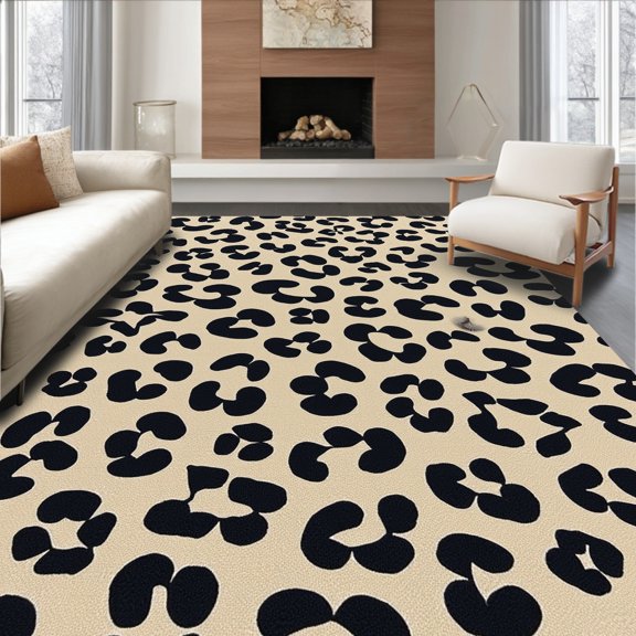 ODIKA 4' x 6' Machine Washable Non-Slip Area Rug, Animal Print Spot High Traffic Rug, Beige, 296962