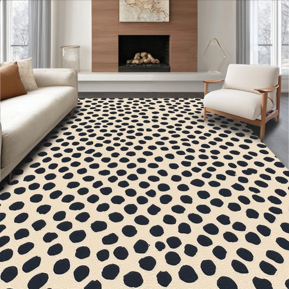ODIKA 4' x 6' Machine Washable Non-Slip Area Rug, Animal Print Spot High Traffic Rug, Black, 322237