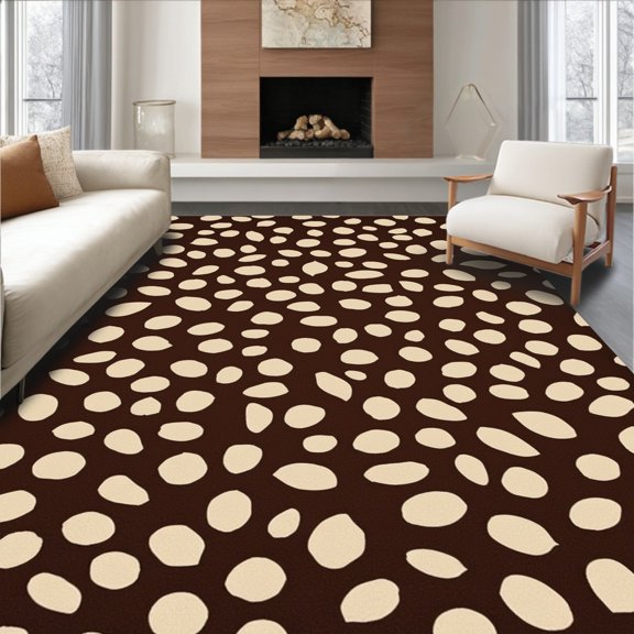 ODIKA 4' x 6' Machine Washable Non-Slip Area Rug, Animal Print Spot High Traffic Rug, Brown, 304503