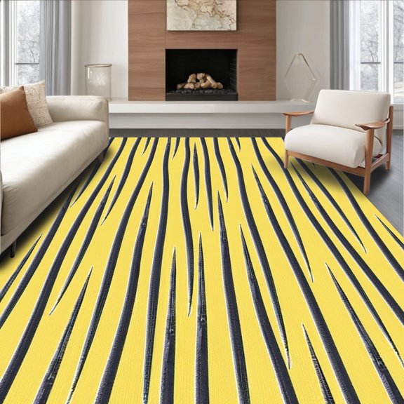 ODIKA 4' x 6' Machine Washable Non-Slip Area Rug, Animal Print Stripe High Traffic Rug, Yellow, 340066