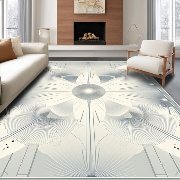 ODIKA 4'x6' Machine Washable Non-Slip Area Rug, Art Inspired Grippers Elegant Display Clips for Large & High Traffic Rug, Gray, 134295