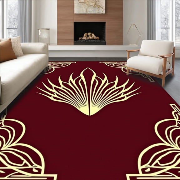 ODIKA 4' x 6' Machine Washable Non-Slip Area Rug, Art Nouveau Palmette High Traffic Rug, Maroon, 553954