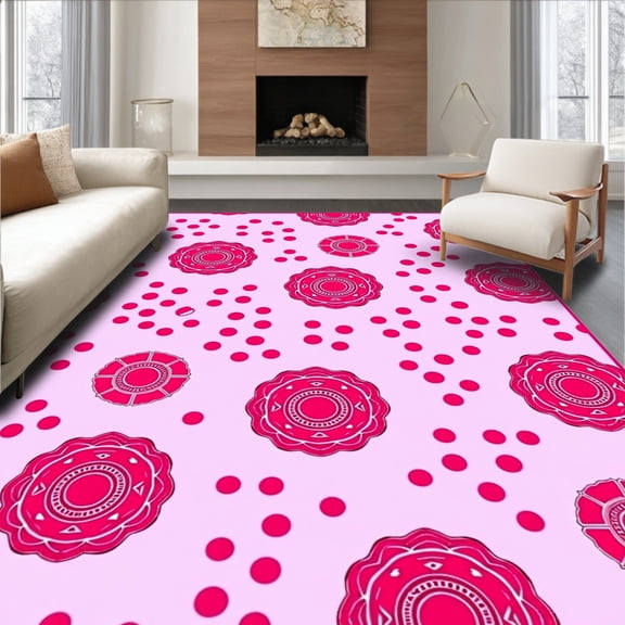 ODIKA 4'x6' Machine Washable Non-Slip Area Rug, Playful Big Cat Rosette Design Cartoon Floor Covering High Traffic Rug, Pink, 724812