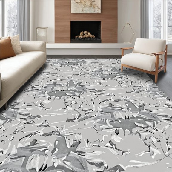 ODIKA 4' x 6' Machine Washable Non-Slip Area Rug, Camouflage Blotch High Traffic Rug, Gray, 373518