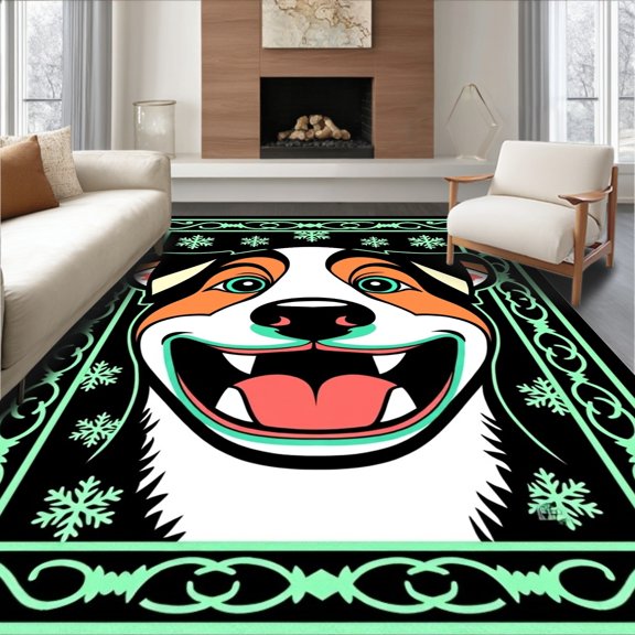 ODIKA 4' x 6' Machine Washable Non-Slip Area Rug, Cartoon dog High Traffic Rug, Black, 745607