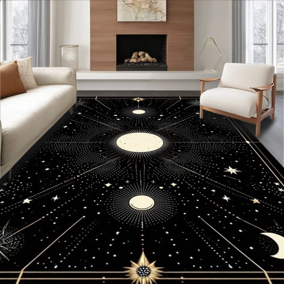 ODIKA 4'x6' Machine Washable Non-Slip Area Rug, Ethereal Gothic Design High Traffic Rug, Black, 35312