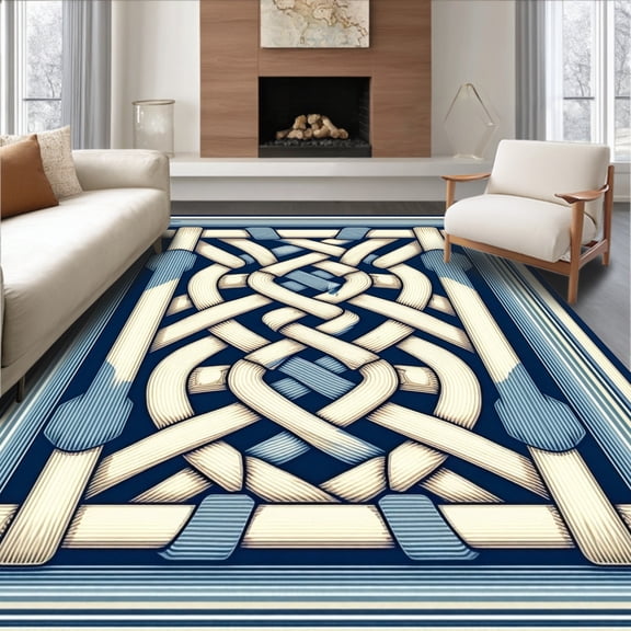 ODIKA 4' x 6' Machine Washable Non-Slip Area Rug, Celtic Interlace High Traffic Rug, Beige, 246670