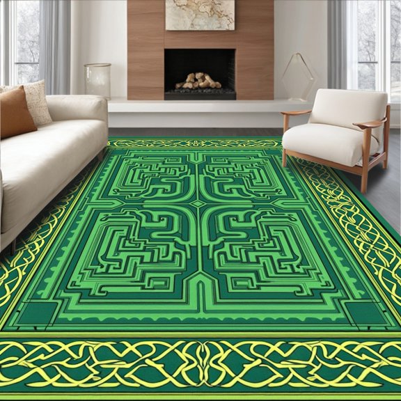 ODIKA 4' x 6' Machine Washable Non-Slip Area Rug, Celtic Knotwork High Traffic Rug, Green, 463801