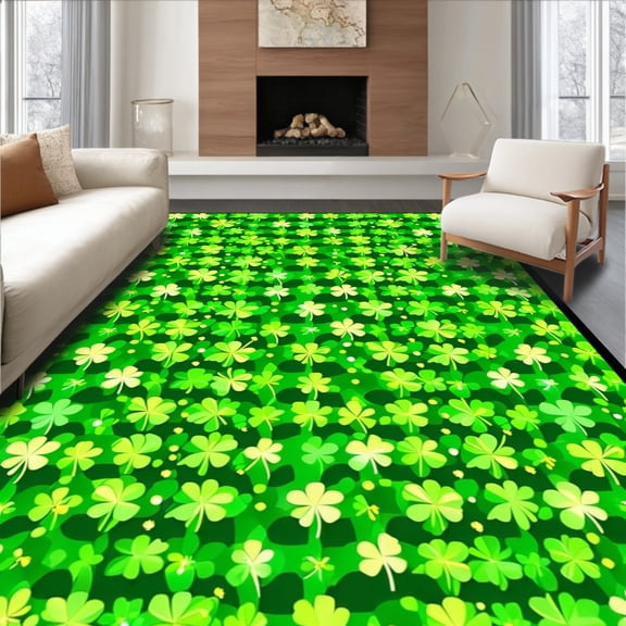 ODIKA 4' x 6' Machine Washable Non-Slip Area Rug, Celtic Shamrock High Traffic Rug, Green, 16896
