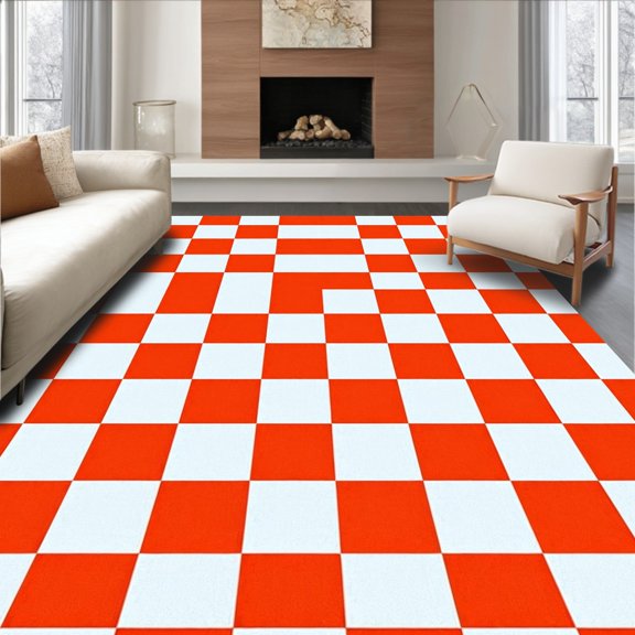 ODIKA 4' x 6' Machine Washable Non-Slip Area Rug, Checkered Checkered High Traffic Rug, Orange, 476430