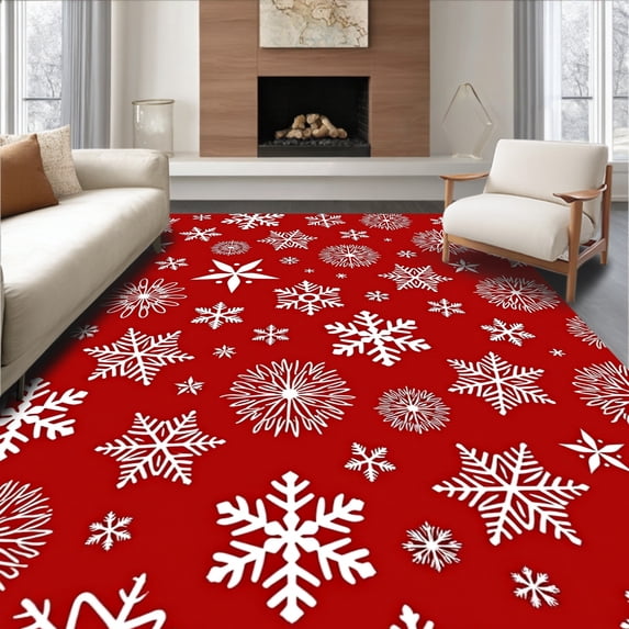 ODIKA 4' x 6' Machine Washable Non-Slip Area Rug, Christmas Snowflake High Traffic Rug, Red, 509462