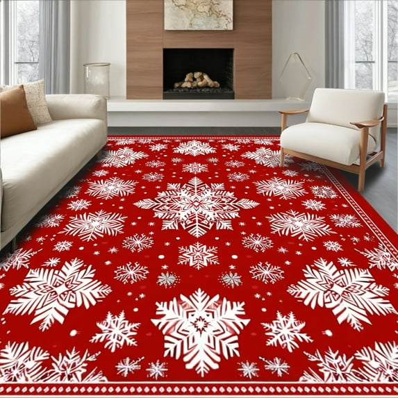 ODIKA 4' x 6' Machine Washable Non-Slip Area Rug, Christmas snowflake High Traffic Rug, Red, 87726