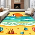thumbnail image 1 of ODIKA 4'x6' Machine Washable Non-Slip Area Rug, Ocean Horizon Latch Hook with Sailboat High Traffic Rug, Yellow, 618991, 1 of 7
