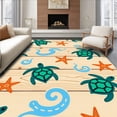 thumbnail image 1 of ODIKA 4'x6' Machine Washable Non-Slip Area Rug, Oceanic Turtles and Starfish Amid Rustic Wood Panel Beachscape High Traffic Rug, Beige, 426912, 1 of 7