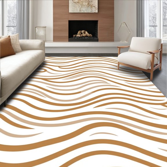 ODIKA 4' x 6' Machine Washable Non-Slip Area Rug, Coastal Wave High Traffic Rug, Brown, 354930