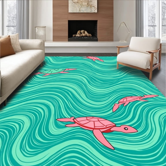 ODIKA 4' x 6' Machine Washable Non-Slip Area Rug, Coastal wave High Traffic Rug, Pink, 702782
