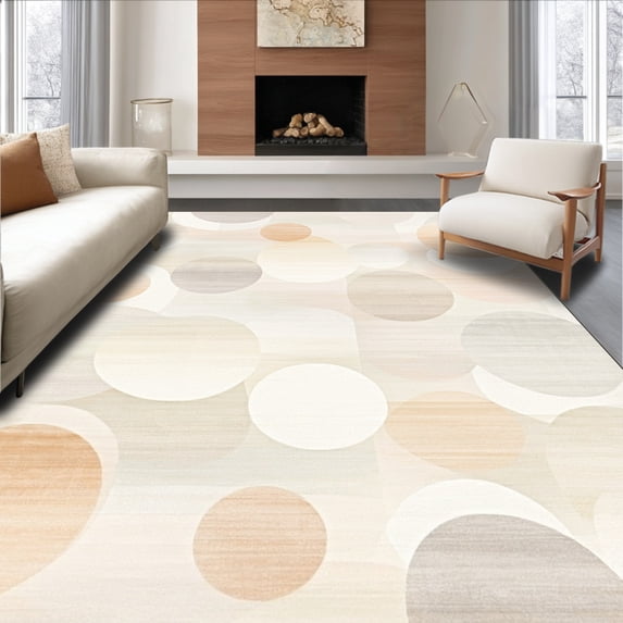 ODIKA 4'x6' Machine Washable Non-Slip Area Rug, Modern Bubble Geometry with Concentric Circles and Subtle Gradients High Traffic Rug, Beige, 127097