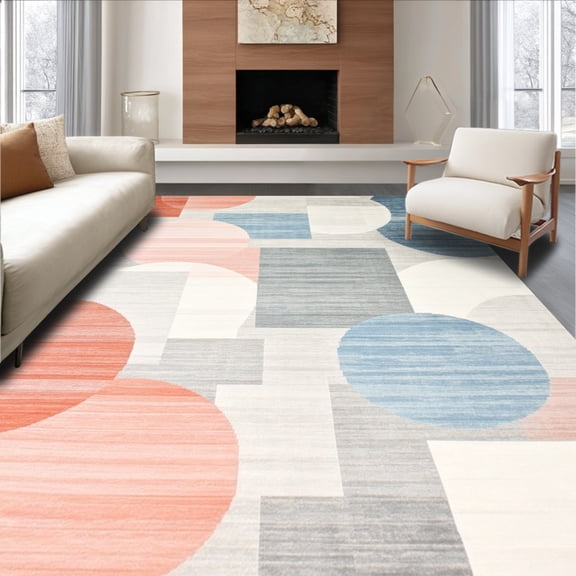 ODIKA 4'x6' Machine Washable Non-Slip Area Rug, Contemporary Geometric Doormat with Elegant Artistic Flair High Traffic Rug, Gray, 141238