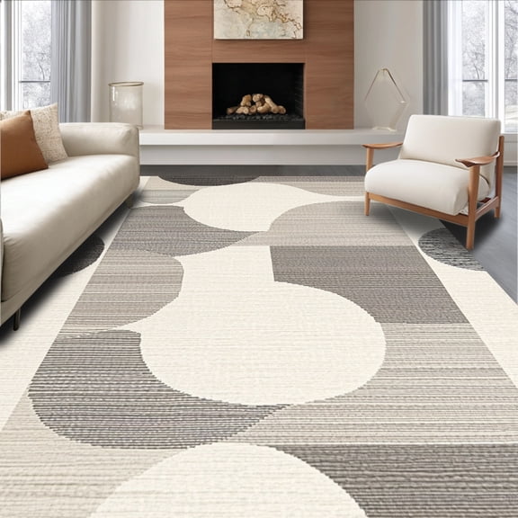 ODIKA 4'x6' Machine Washable Non-Slip Area Rug, Chic Geometric Neutral Tones Subtle High Traffic Rug, Gray, 141246