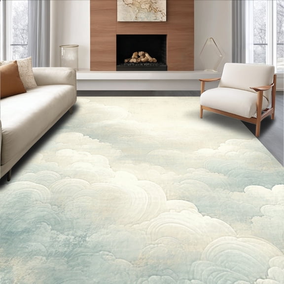 ODIKA 4'x6' Machine Washable Non-Slip Area Rug, Cloud Like Oval Shag Dreamy High Traffic Rug, Beige, 125355