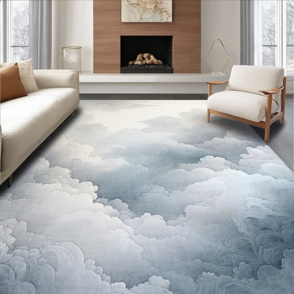 ODIKA 4'x6' Machine Washable Non-Slip Area Rug, Cloudscape Grey Shag Plush Dream High Traffic Rug, Gray, 103634