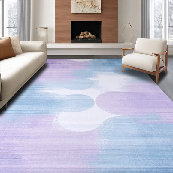 ODIKA 4'x6' Machine Washable Non-Slip Area Rug, Dreamy Cloud Round Pastel Tie Dye Patterned Circular High Traffic Rug, Purple, 125327